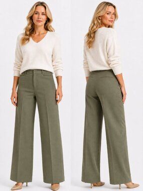 Banana Republic Olive Green Wide Leg Wool Trousers Size 4 Careercore